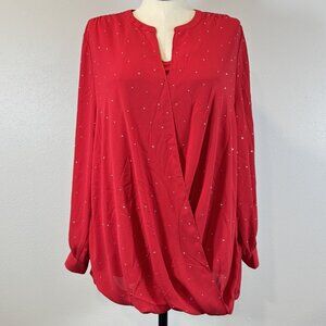 Catherines Womens Red Silver Studs 2 Pcs Top Peep Sleeves Inner Tank Size 18/20W